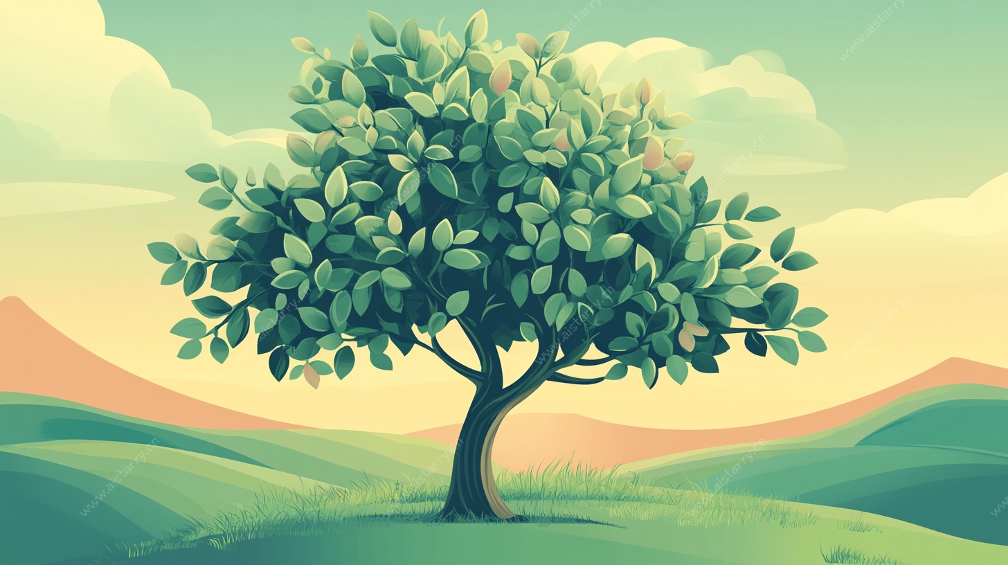 田园中的独树风景图