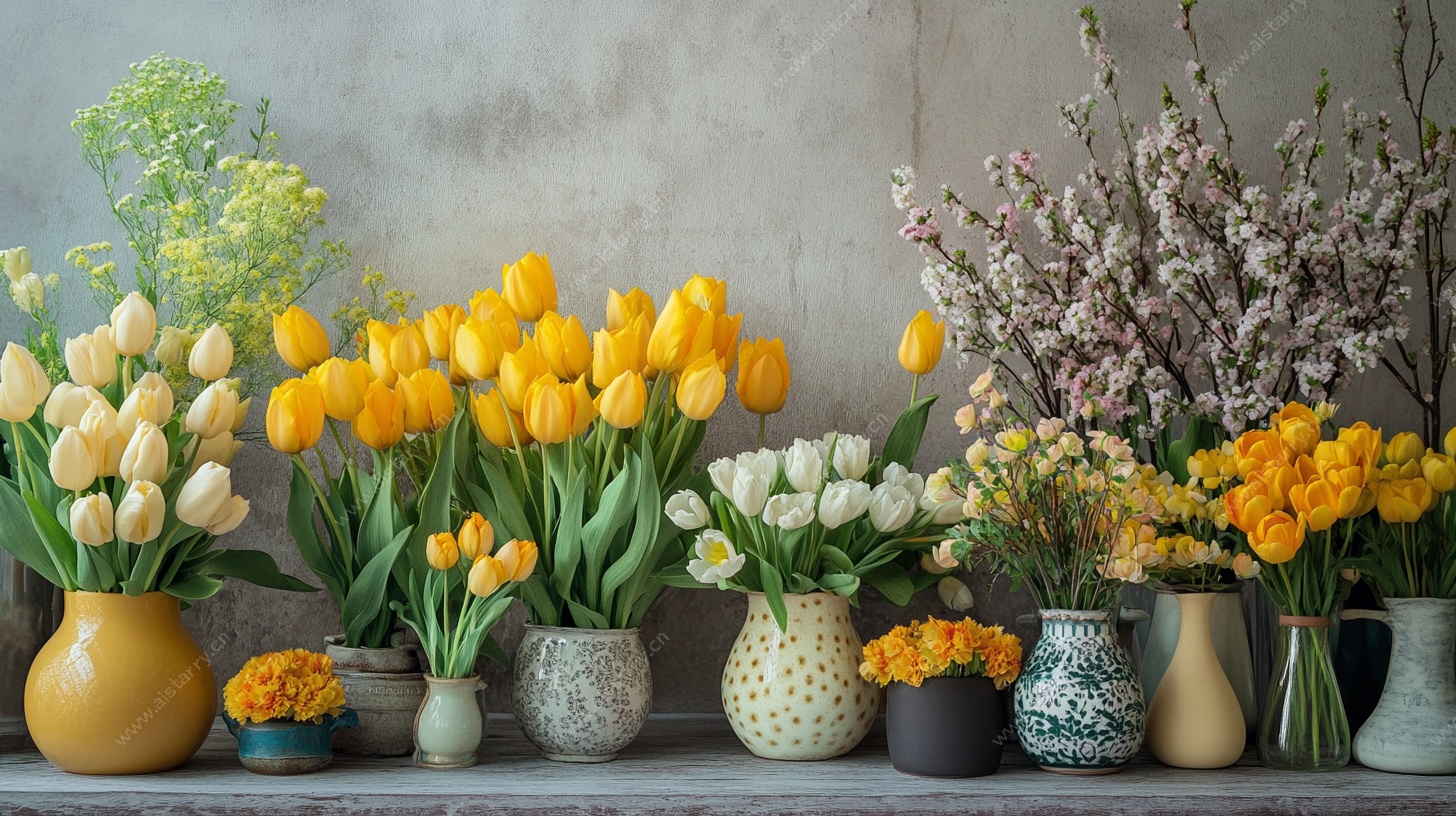 多彩花瓶中的缤纷花卉
