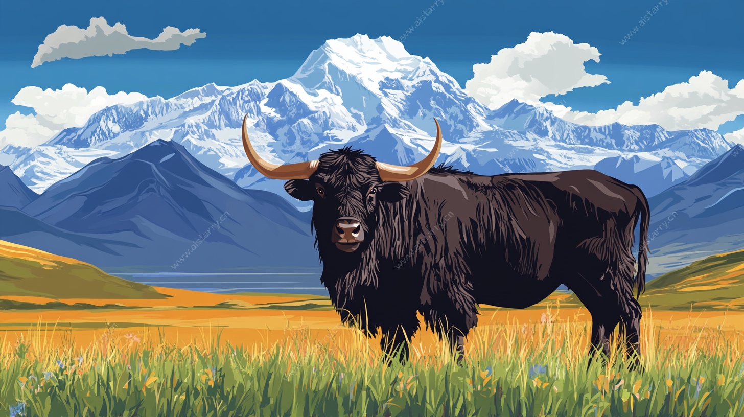草原牦牛与雪山美景