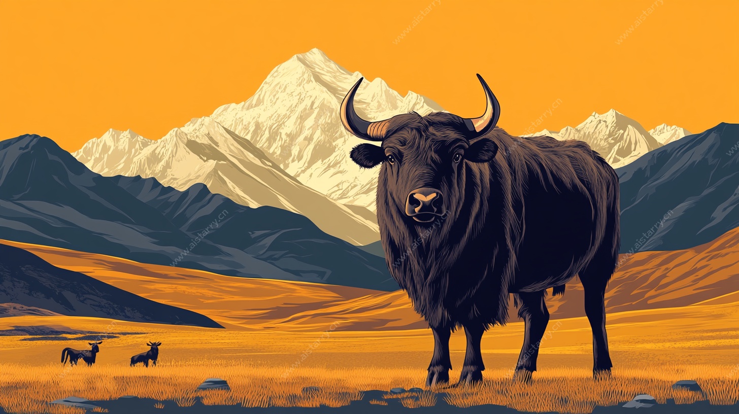 高原牦牛与壮丽雪山图景