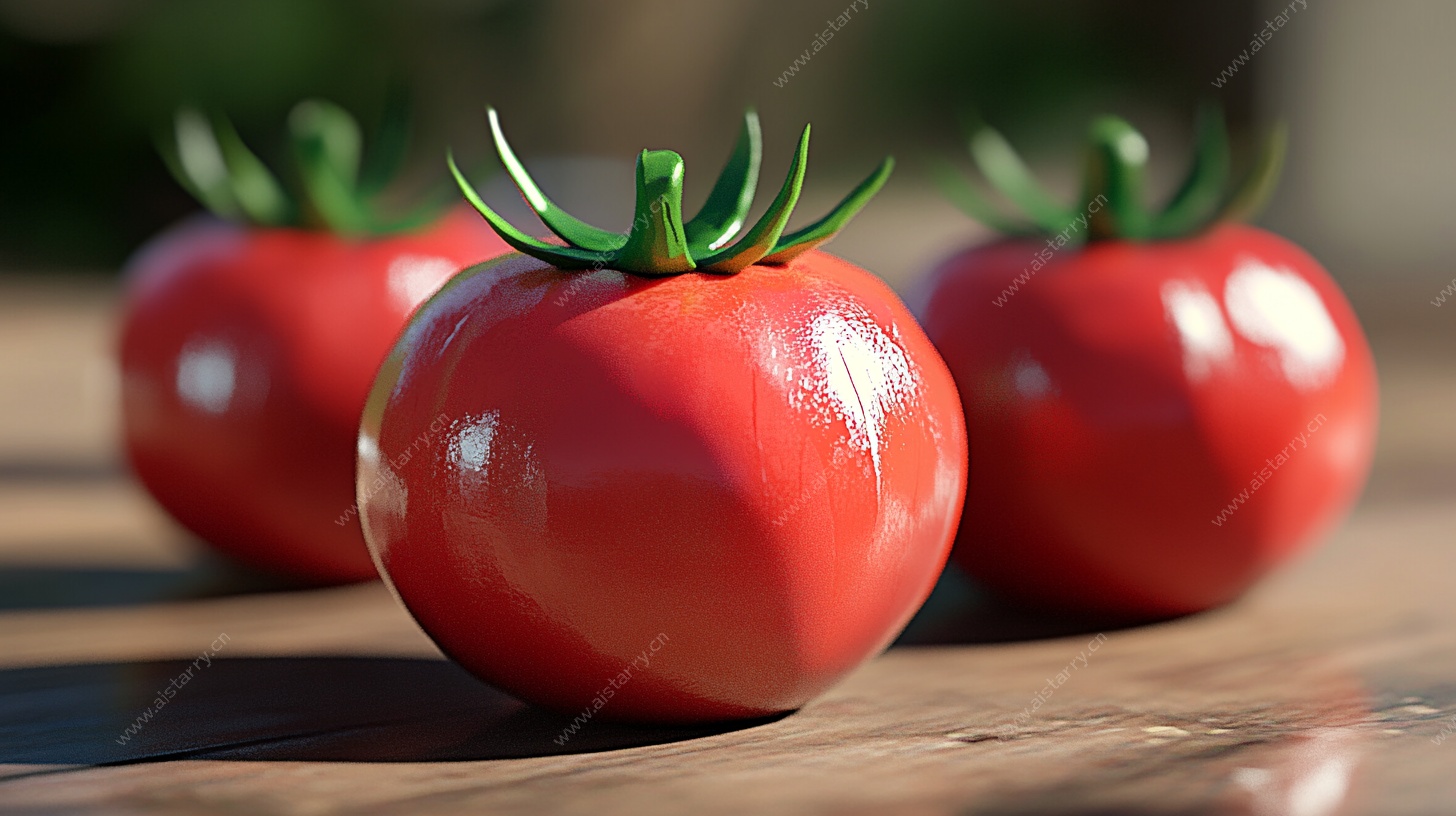 三颗鲜润番茄静物图