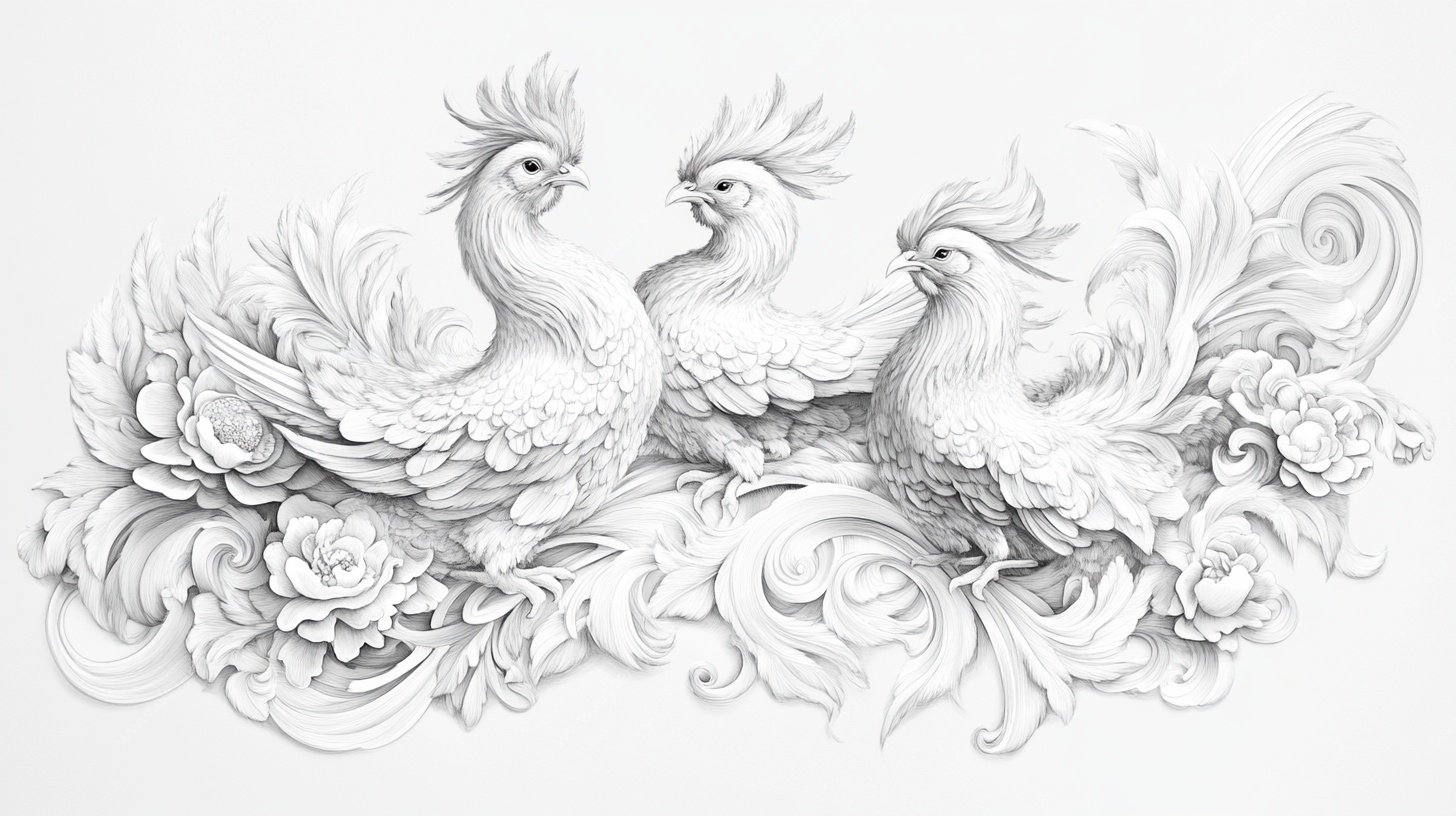 三只凤鸟花卉图案设计