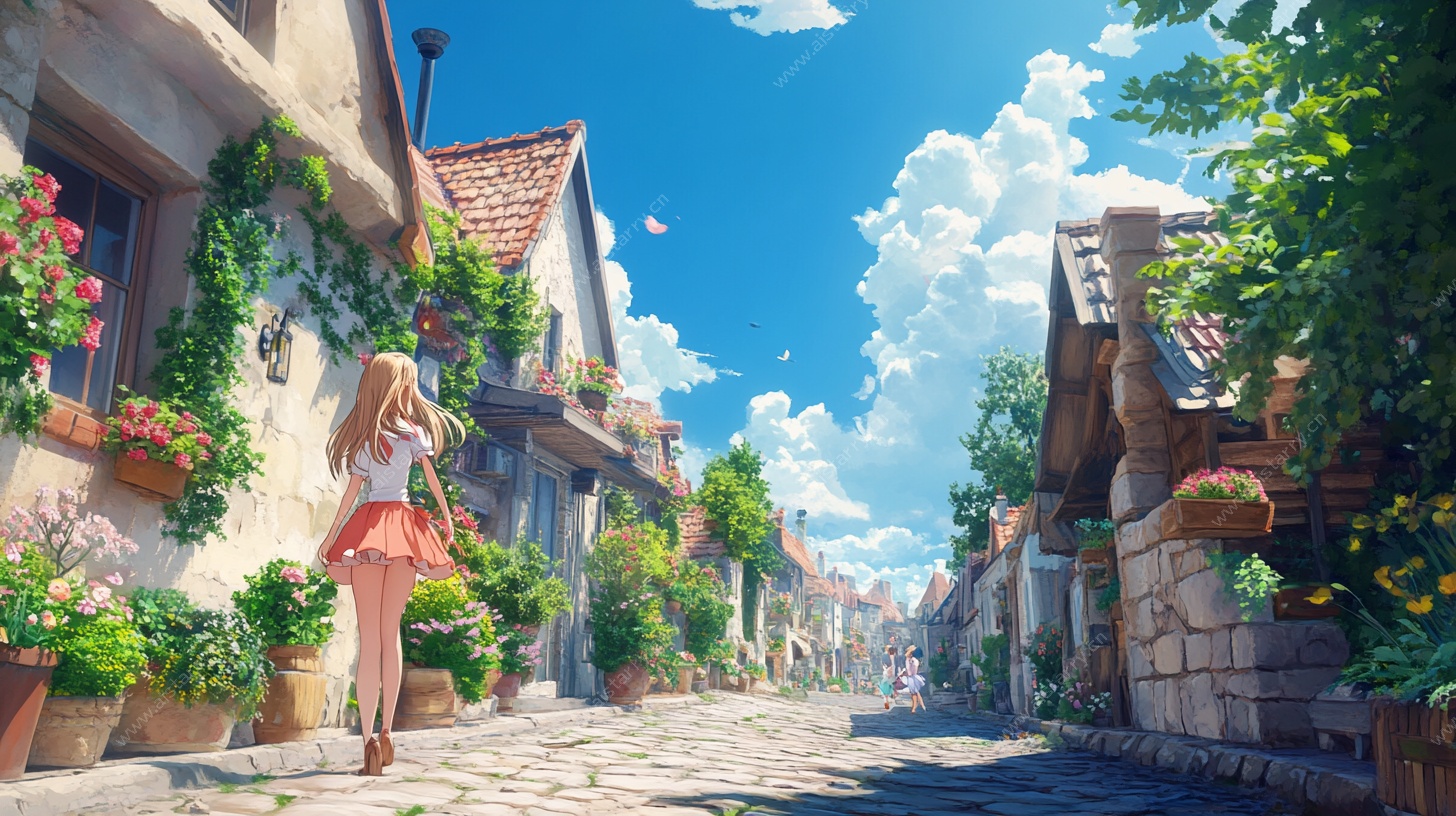 漫步梦幻小巷的少女