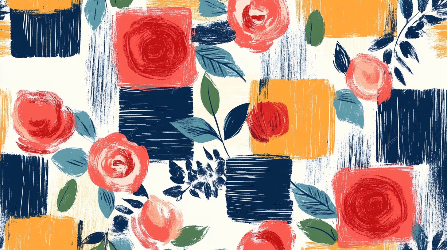 花卉几何拼接图案