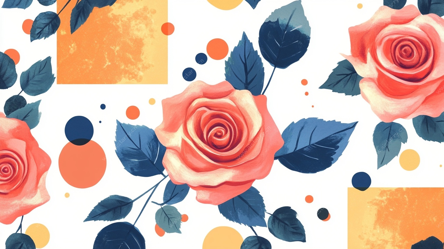 玫瑰花卉几何图案插画