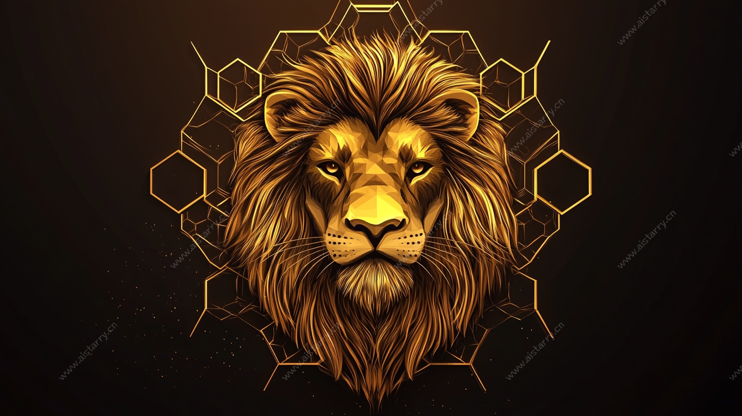 金色雄狮几何艺术头像