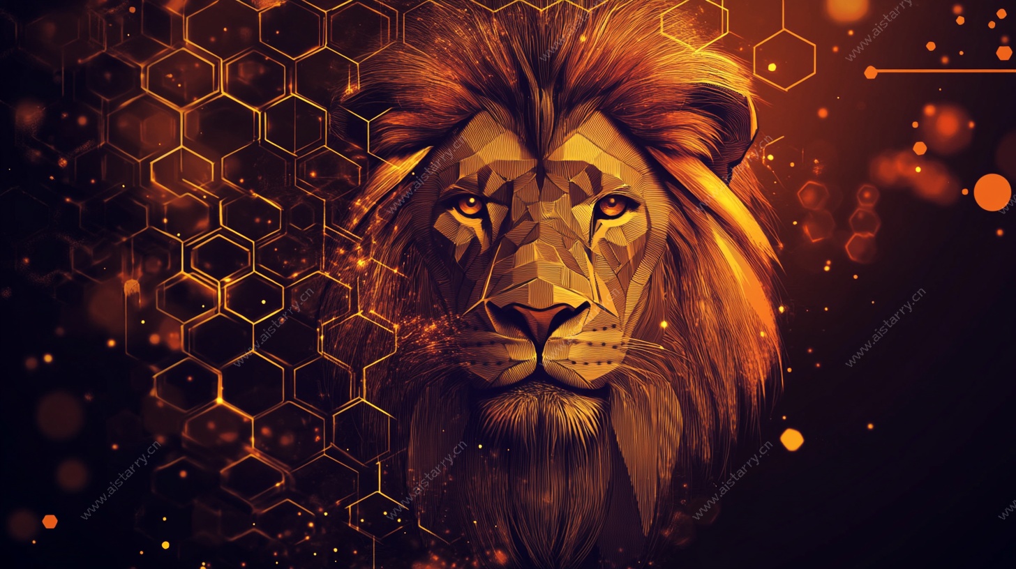 科技风雄狮头像插画