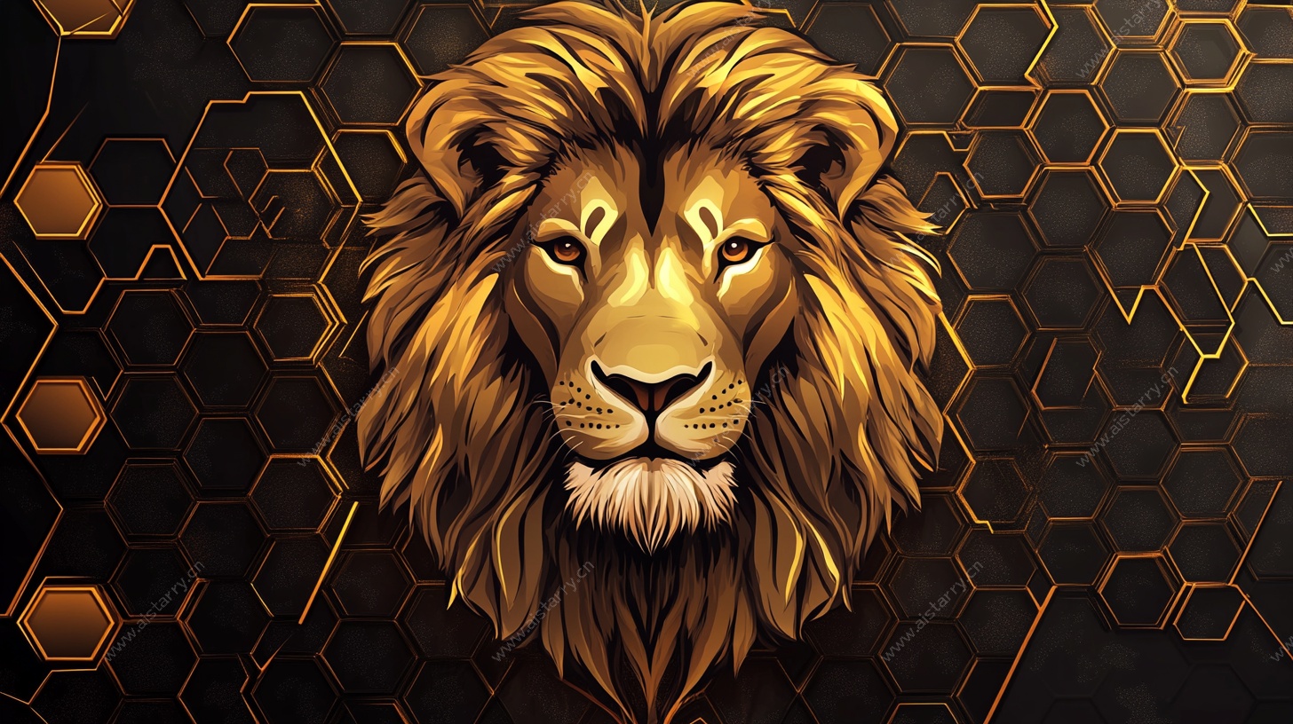 金色雄狮六边形背景图