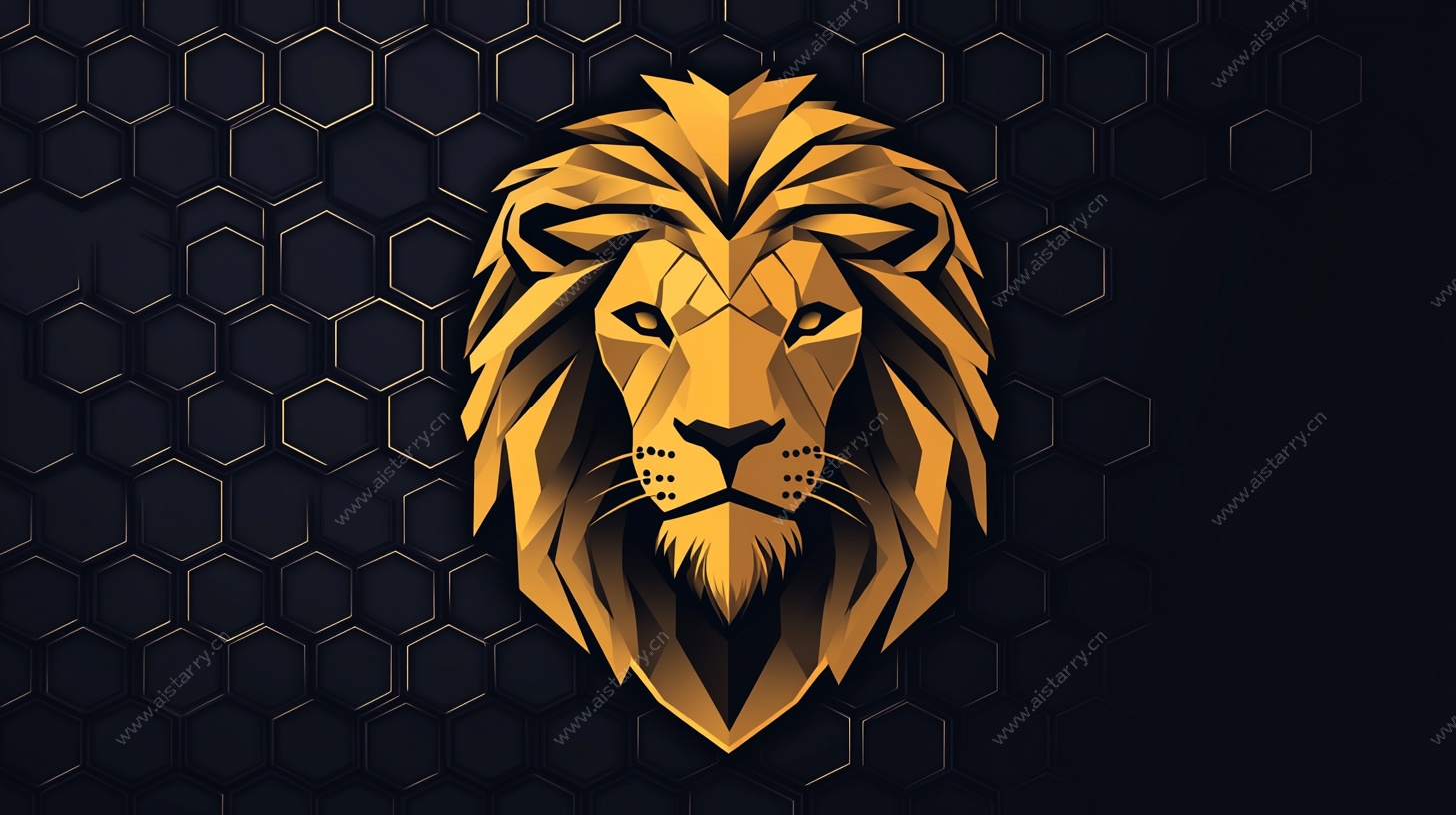 金色雄狮六边形背景头像
