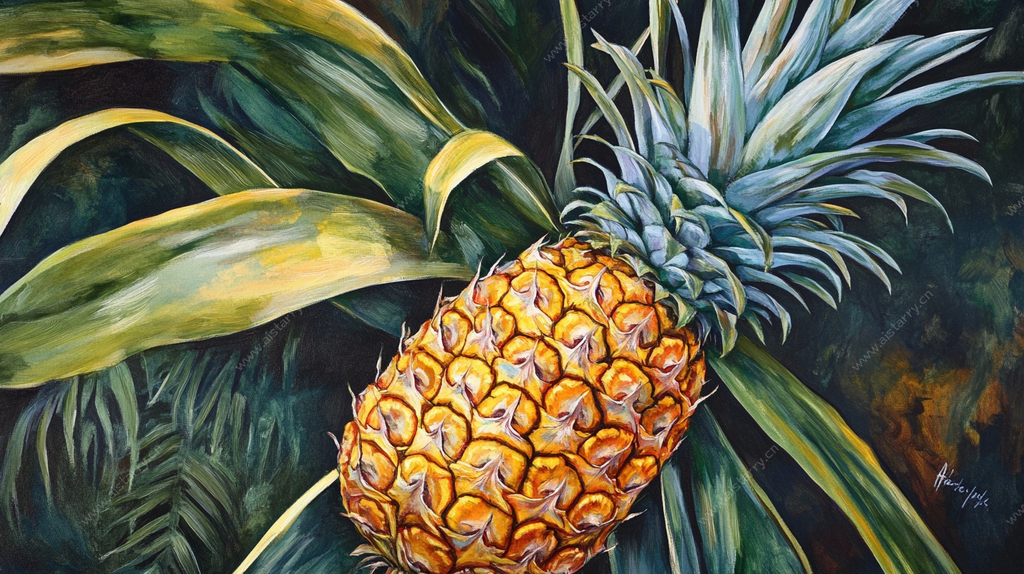 水彩画中的金黄菠萝