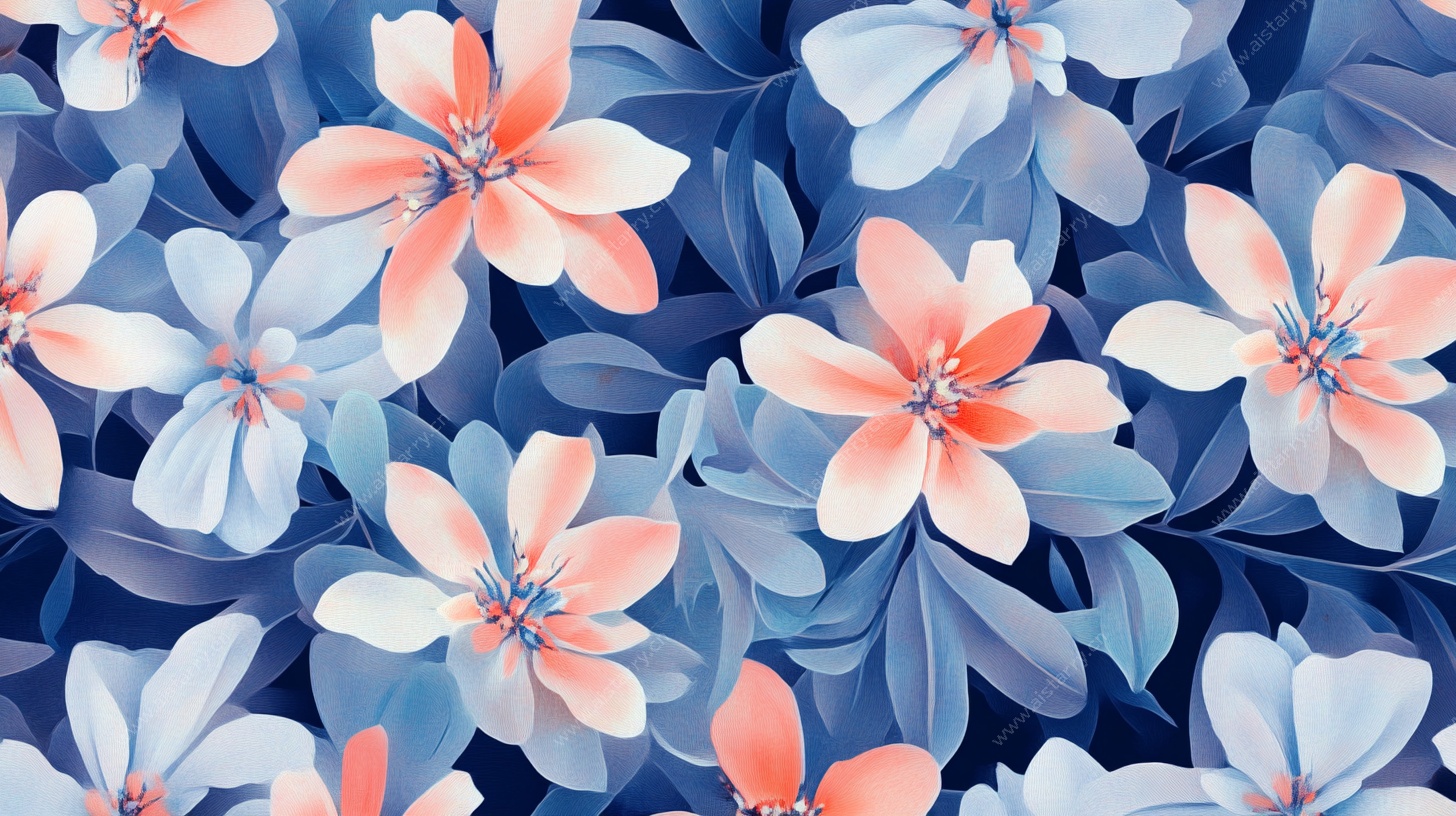 蓝粉花卉无缝图案