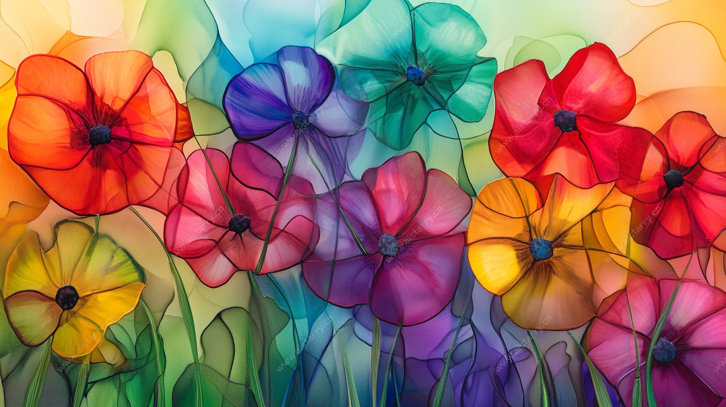 多彩梦幻花卉插画