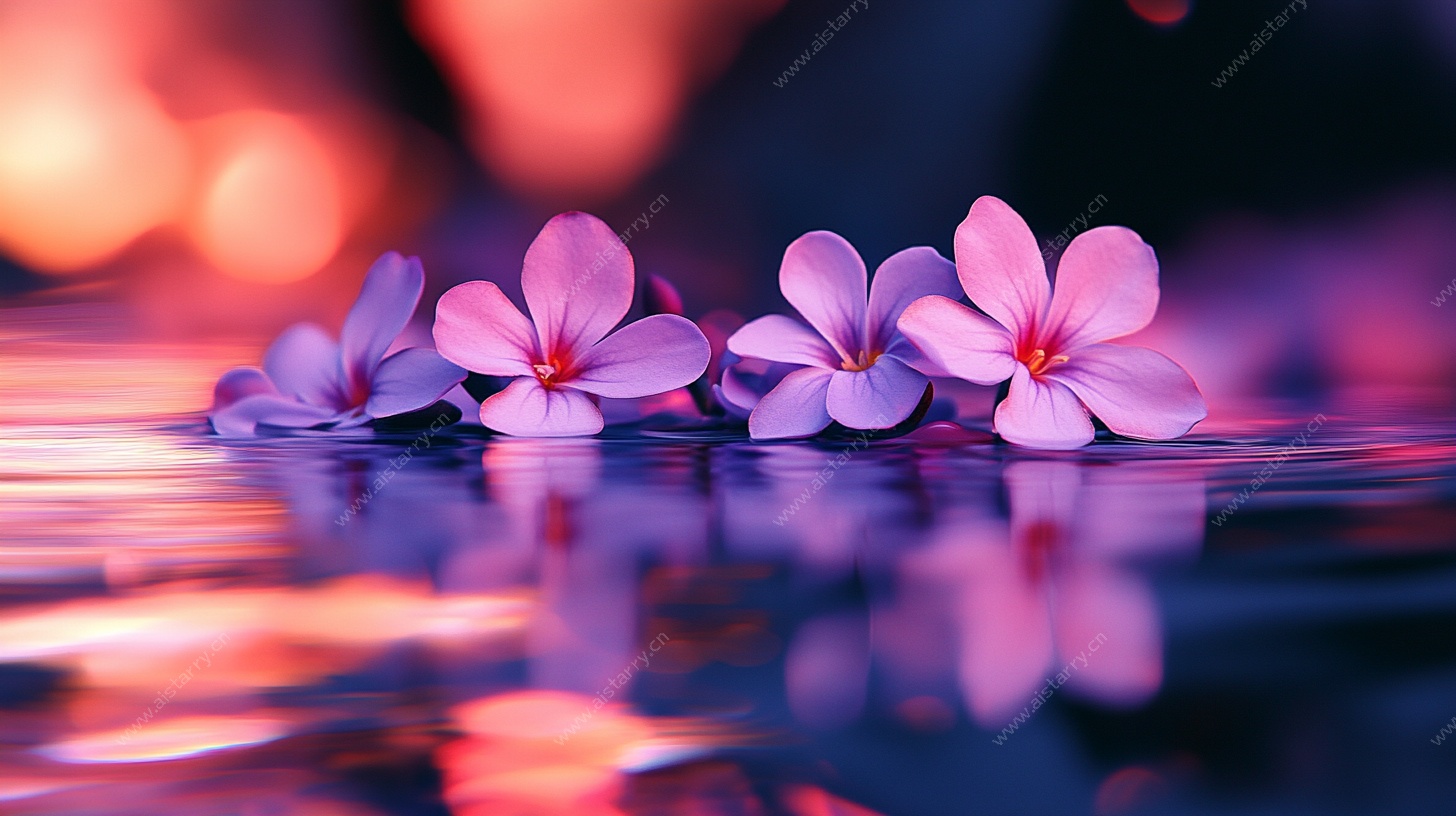 水面绽放的梦幻紫花