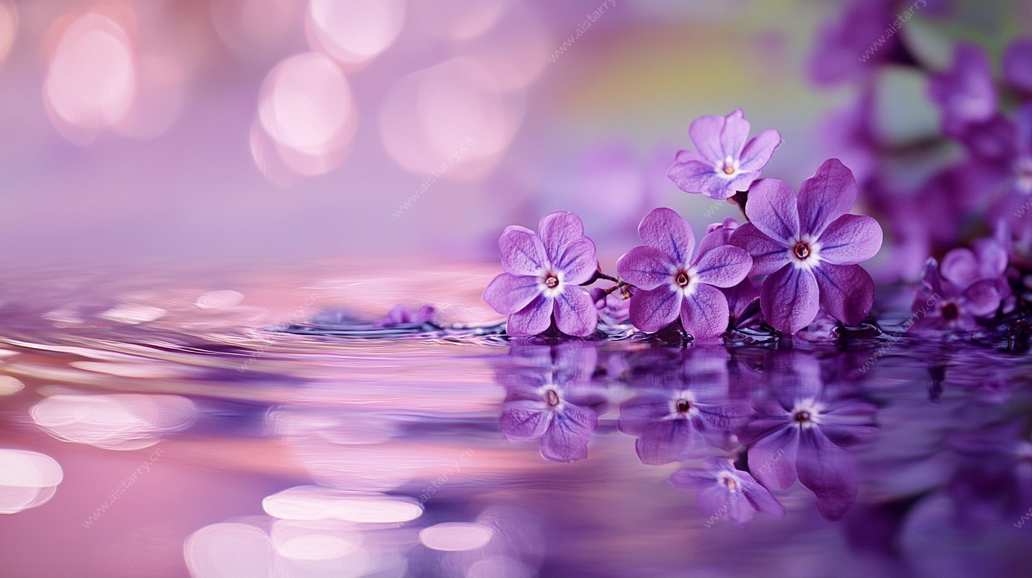 紫花映水梦幻景致