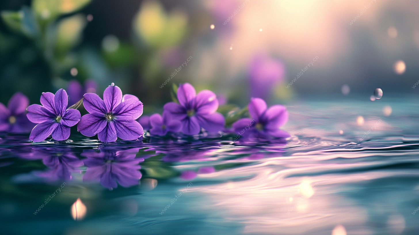 紫花映水的梦幻景致