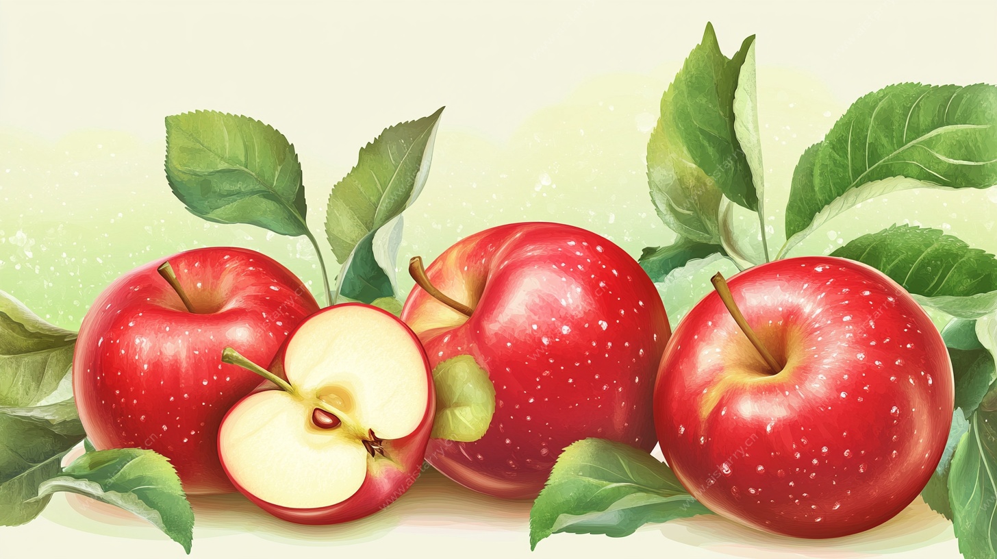 新鲜红苹果插画