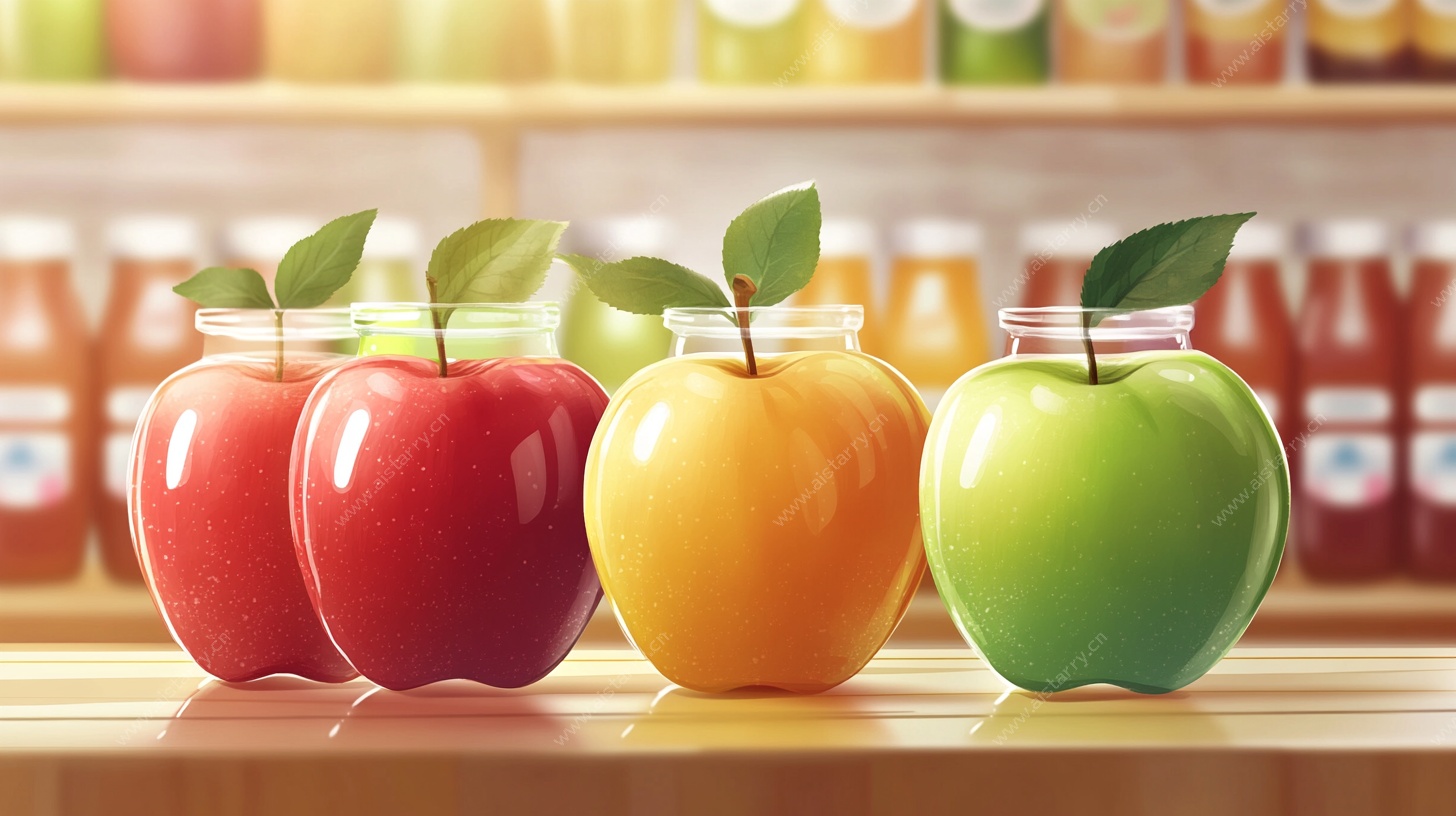 多彩苹果玻璃瓶静物图