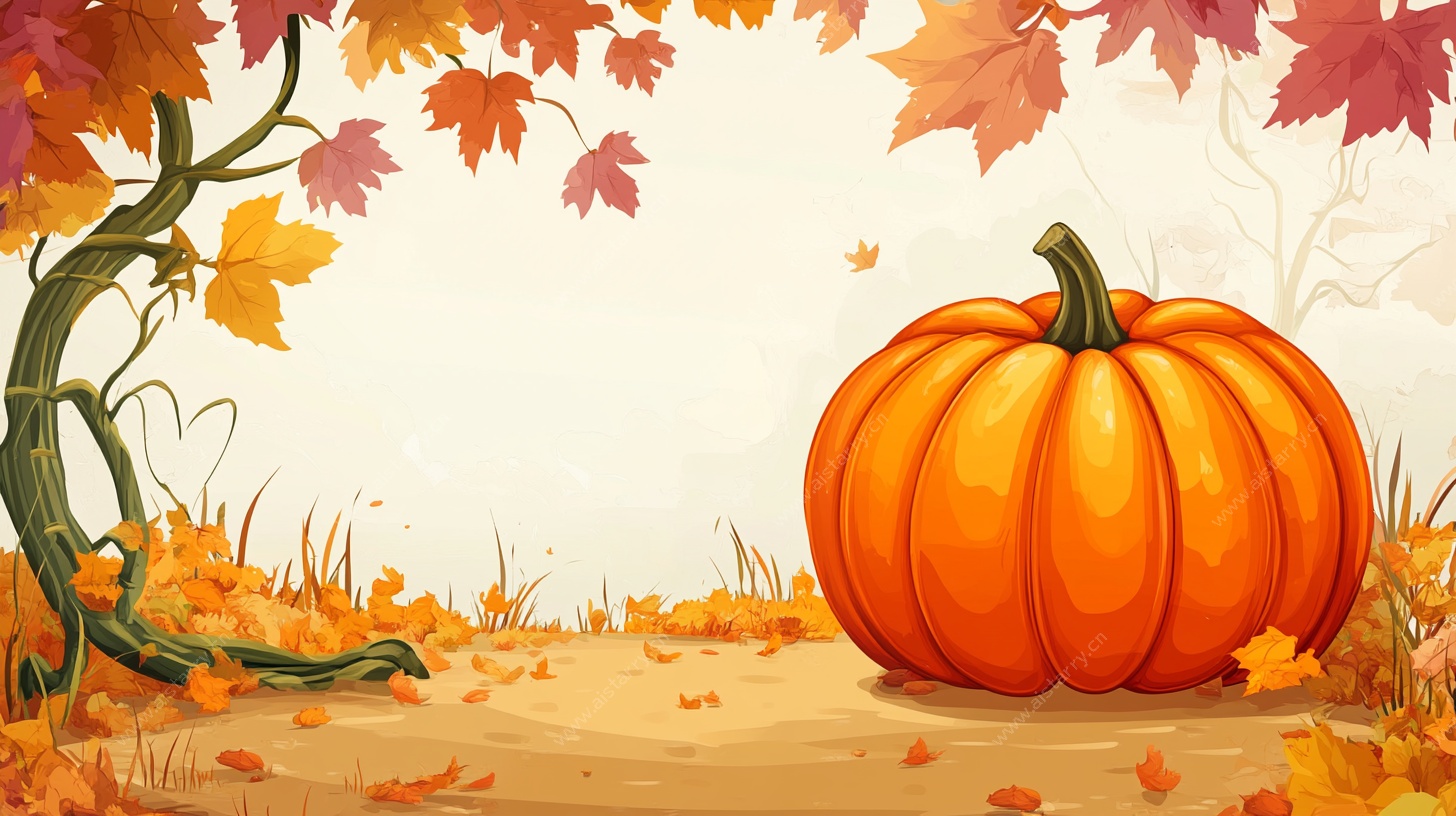 秋日南瓜与落叶风景图