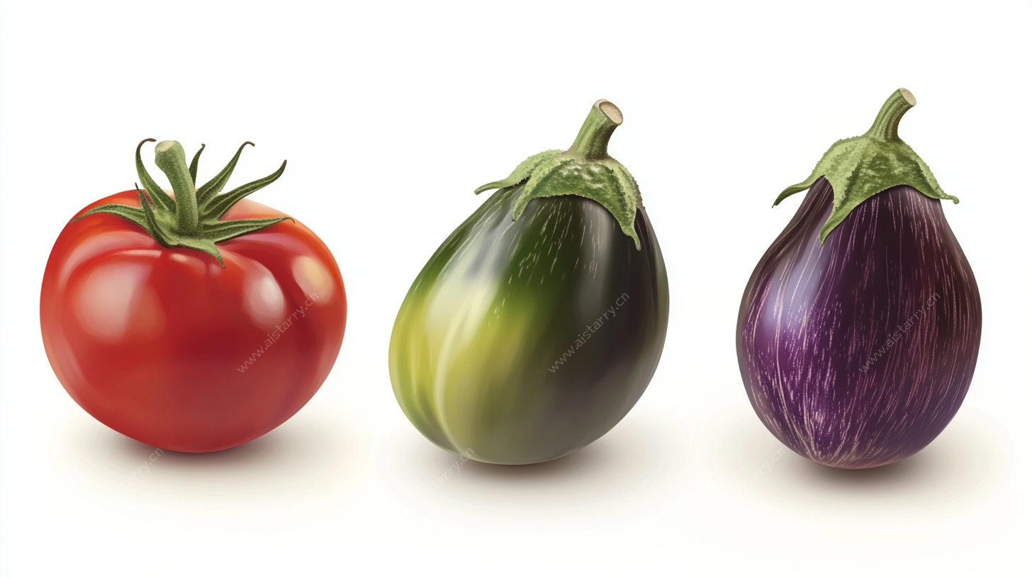 番茄与茄子静物插画