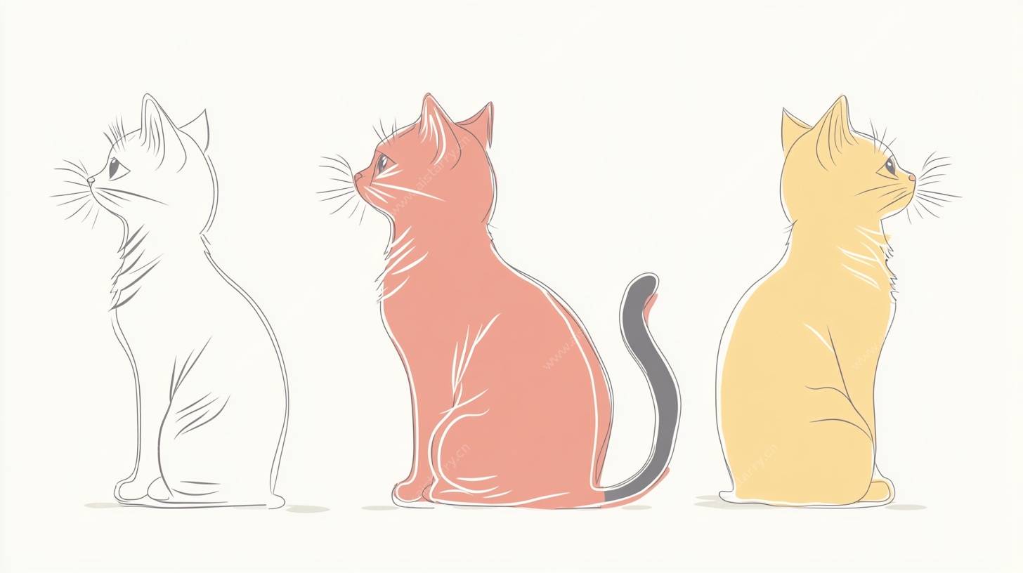 三只坐姿猫咪插画