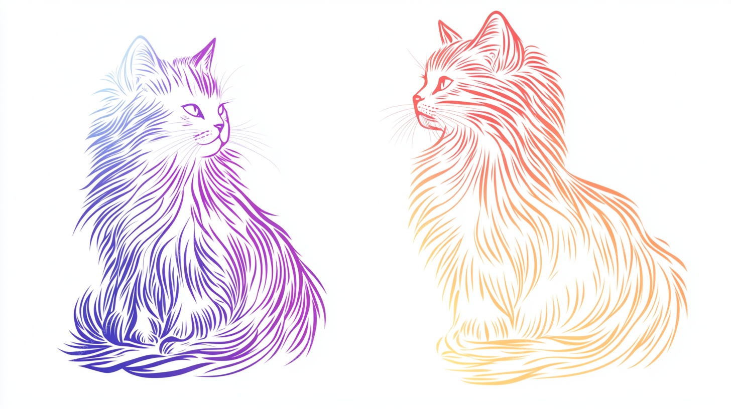 双色长毛猫插画