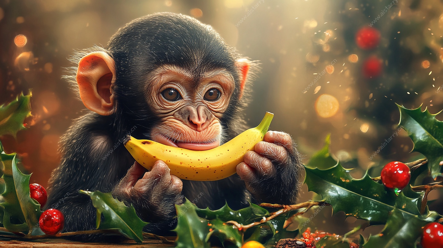 圣诞小猴子欢乐吃香蕉