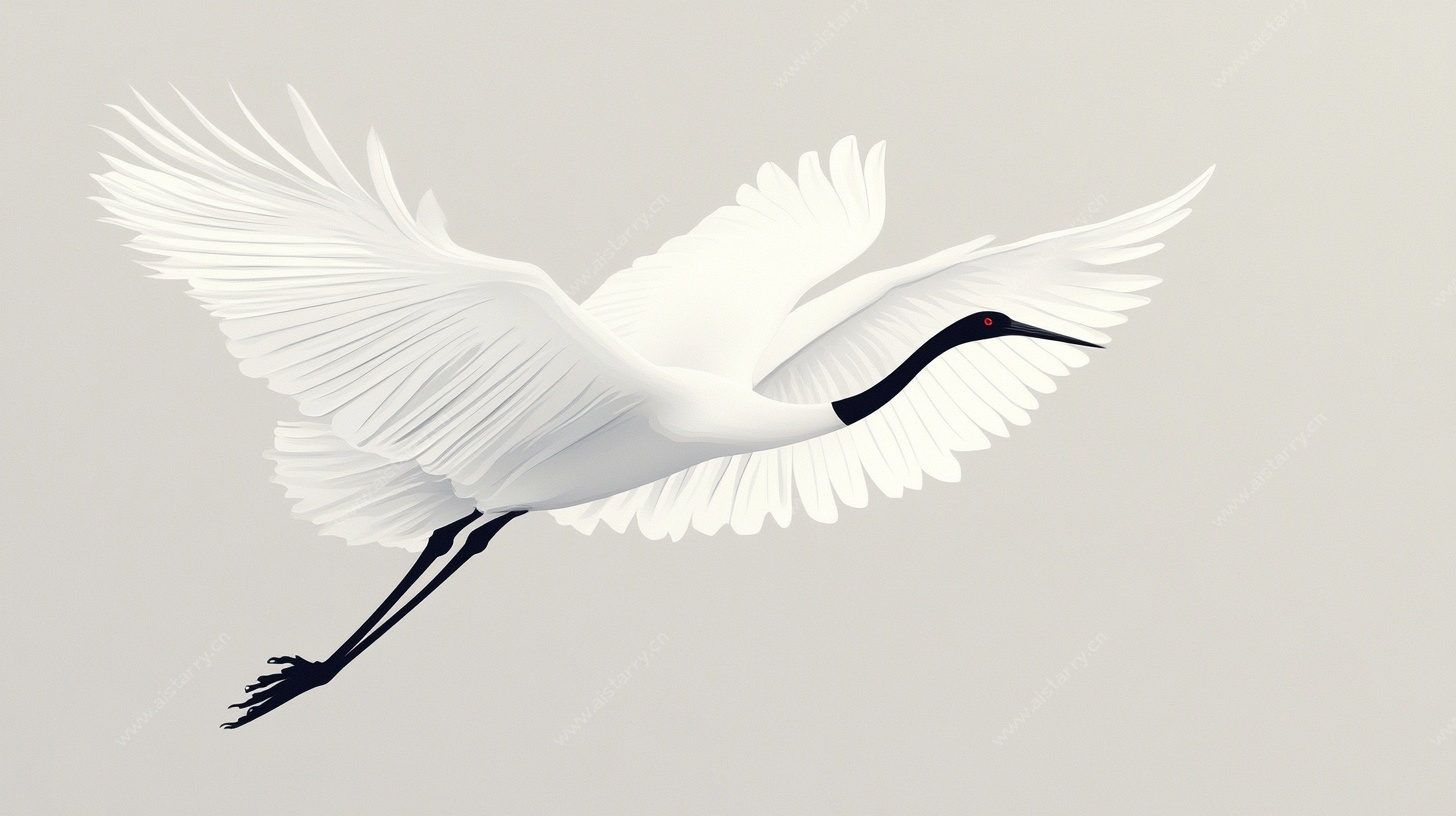 展翅飞翔的优雅白鹤