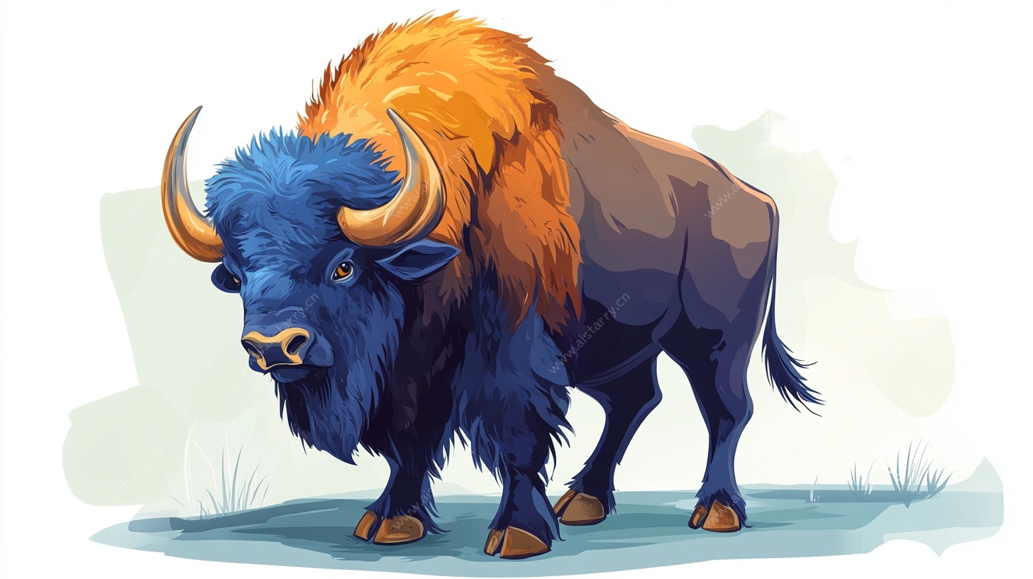 蓝棕野牛插画