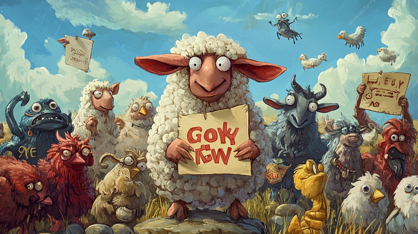 绵羊举牌引领奇幻动物群