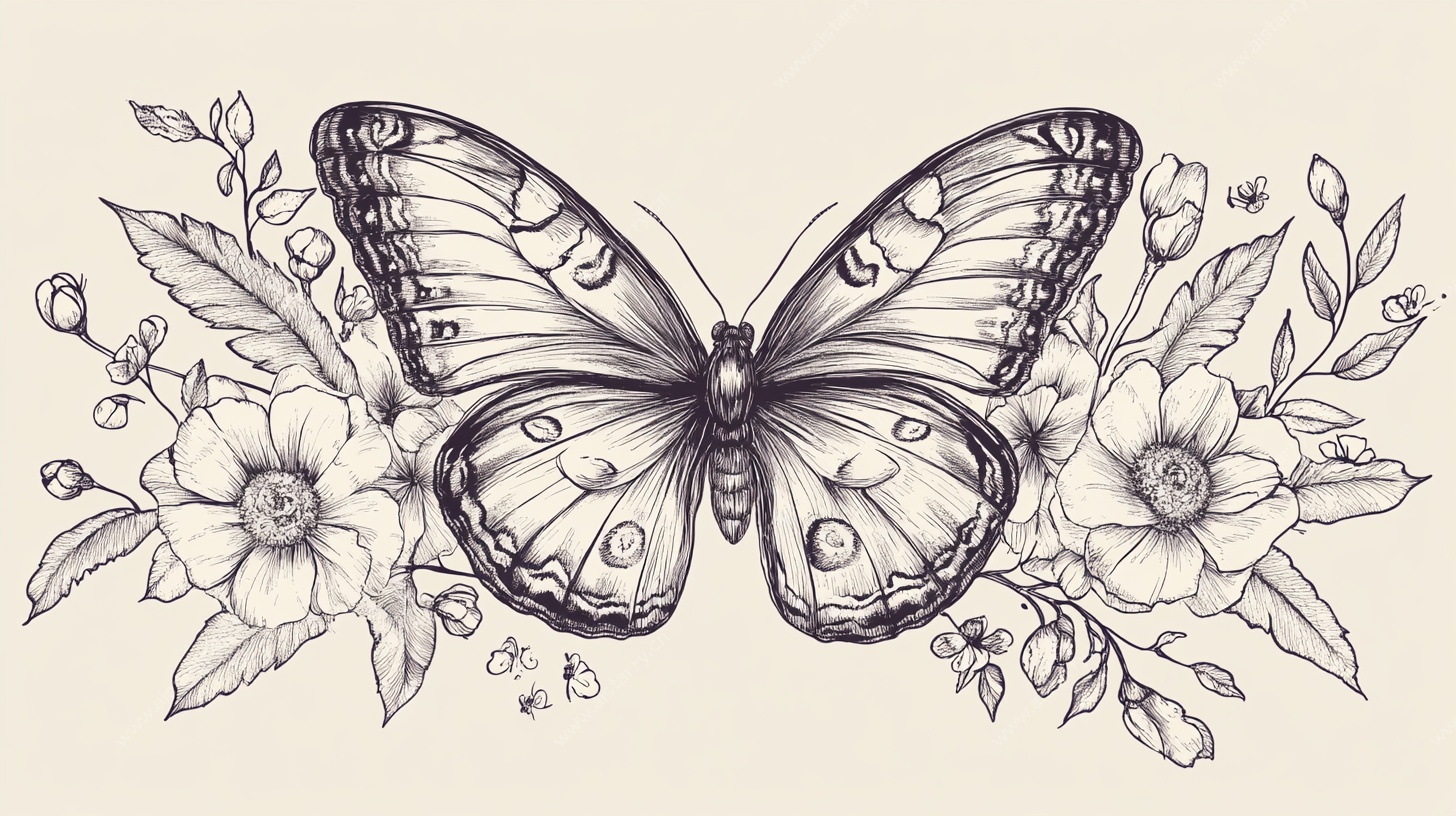 蝴蝶花卉手绘插画