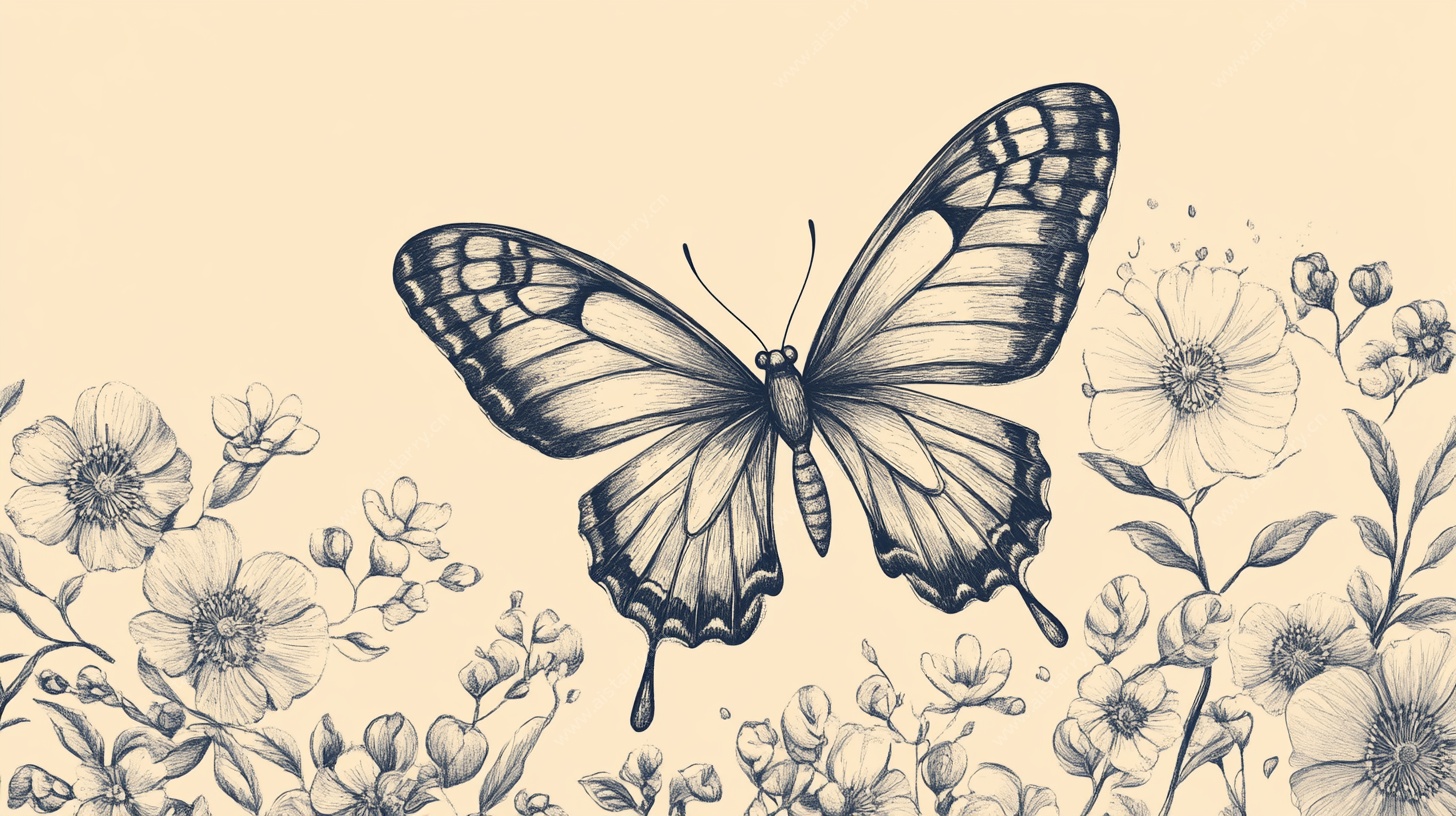 蝴蝶花卉手绘插画