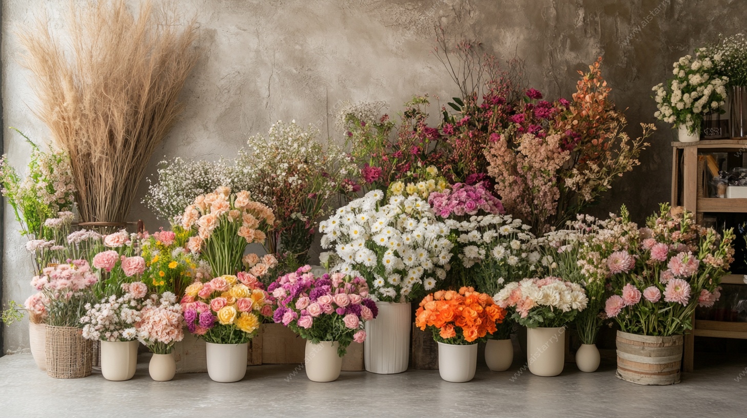 多彩花卉盆栽陈列展示