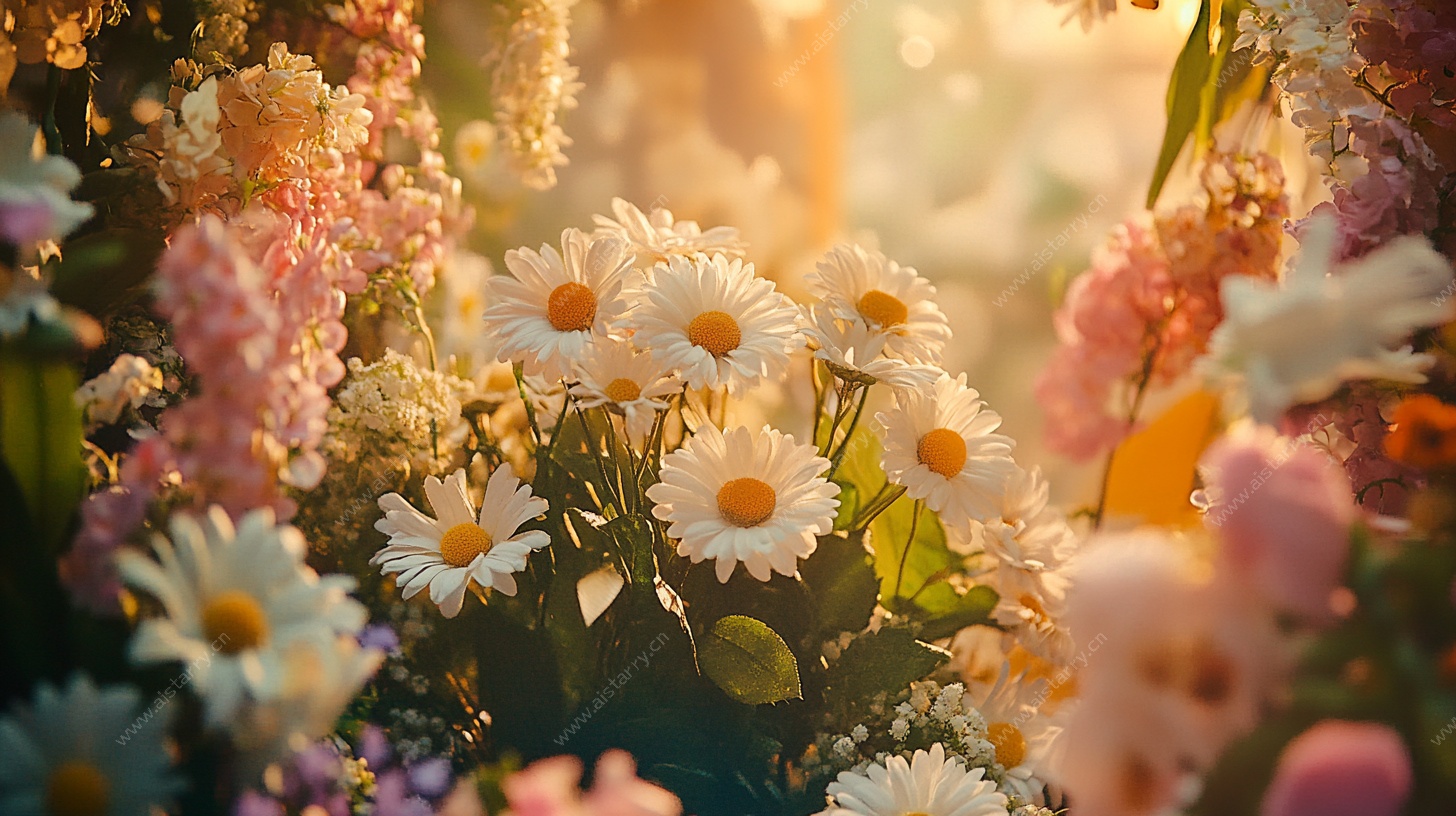 阳光下的雏菊花卉美景