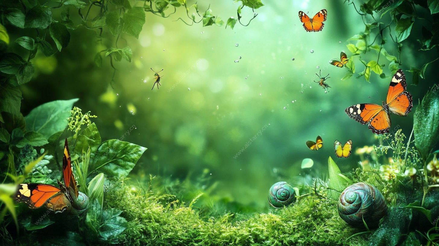 梦幻绿野蝴蝶飞舞图景