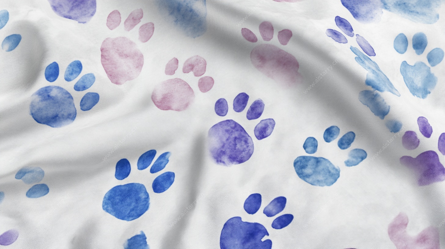 水彩风动物爪印图案布料