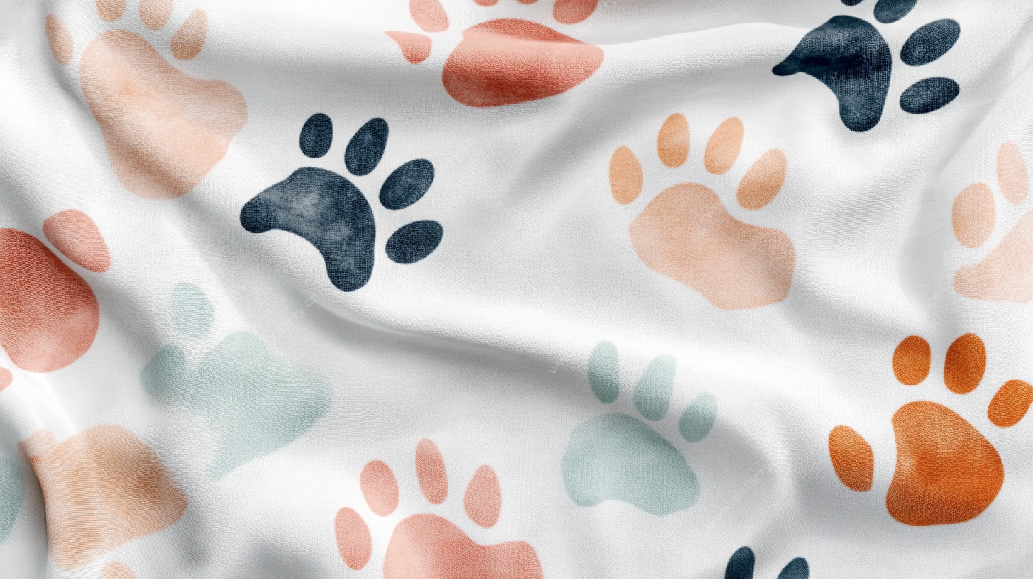 多彩萌宠爪印图案布料