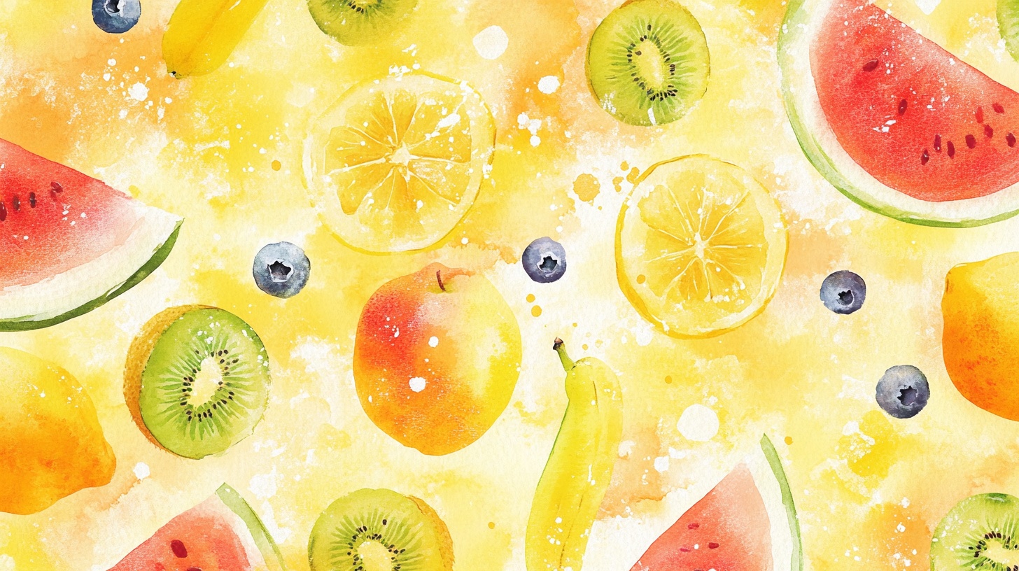 夏日缤纷水果水彩图案