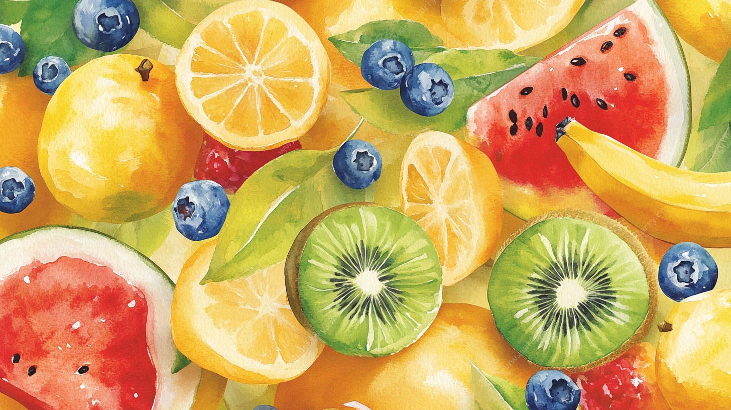 缤纷水彩水果插画