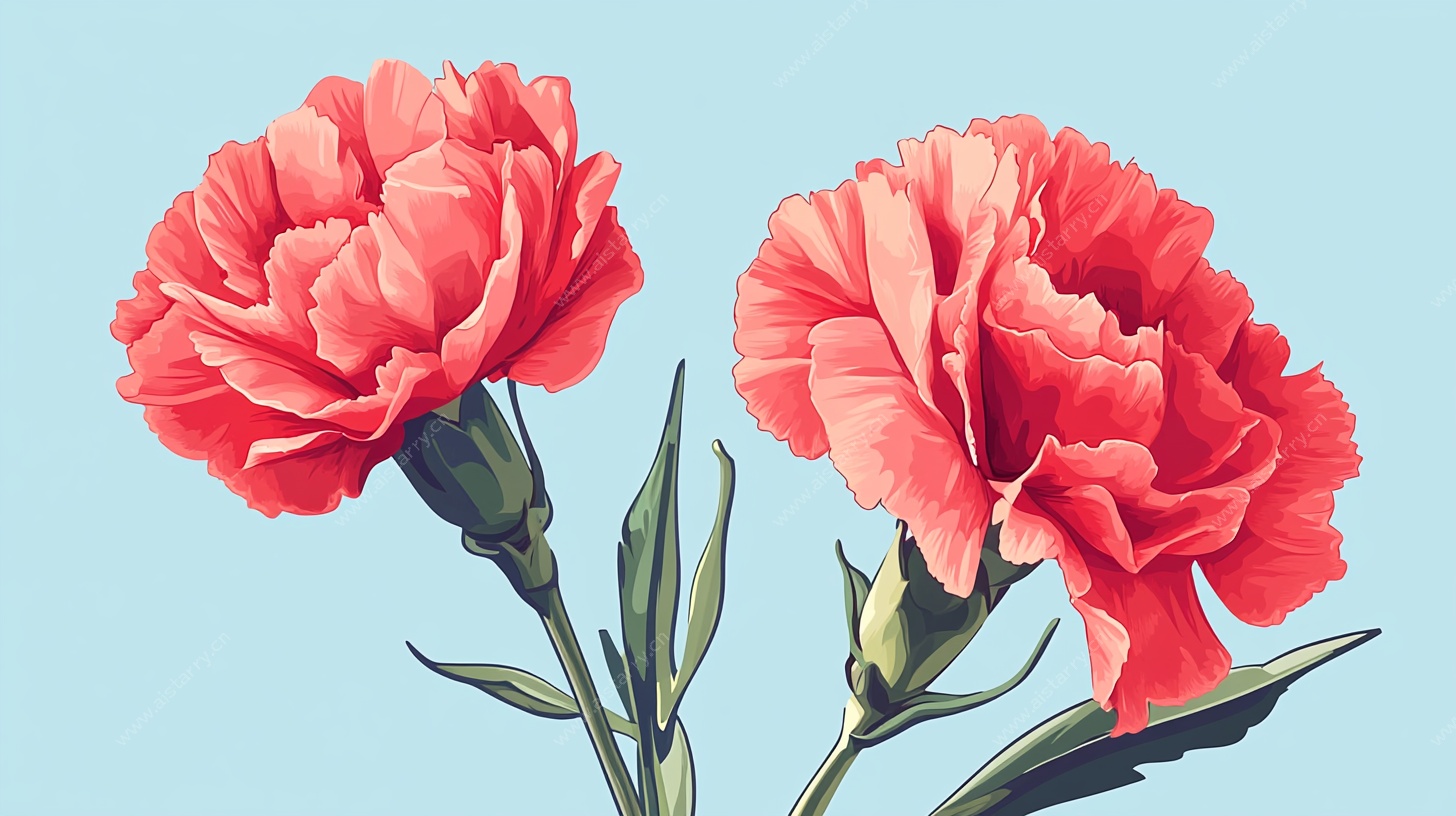 两朵艳丽康乃馨插画