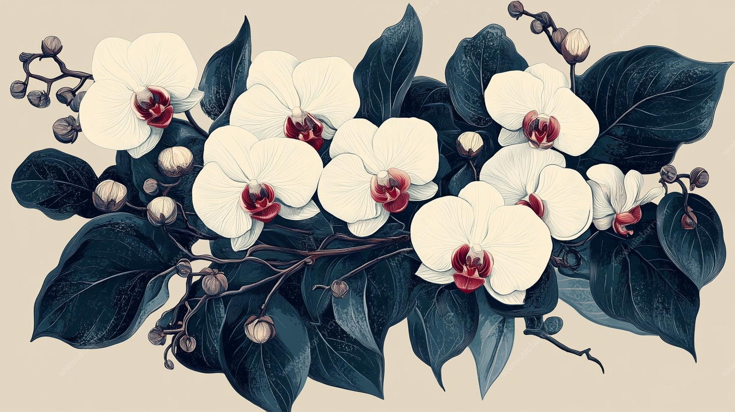 白色兰花花卉插画