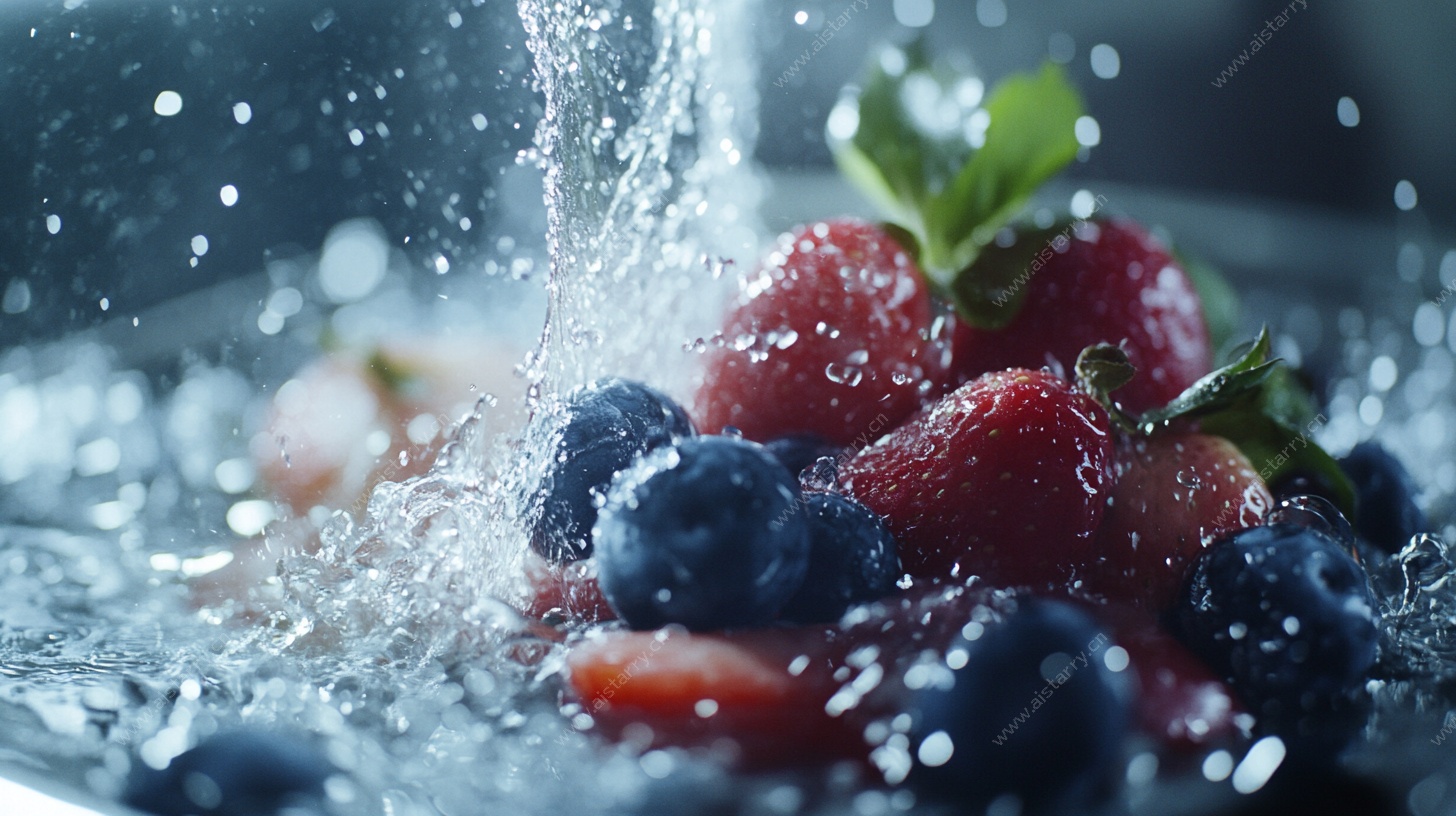 鲜果入水瞬间的灵动之美