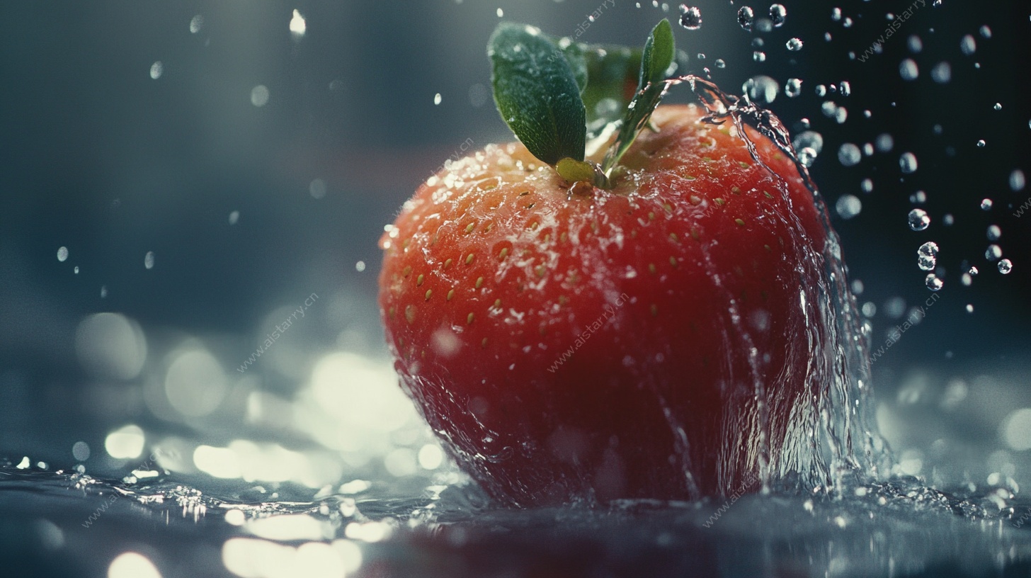 红苹果落水瞬间水花飞溅