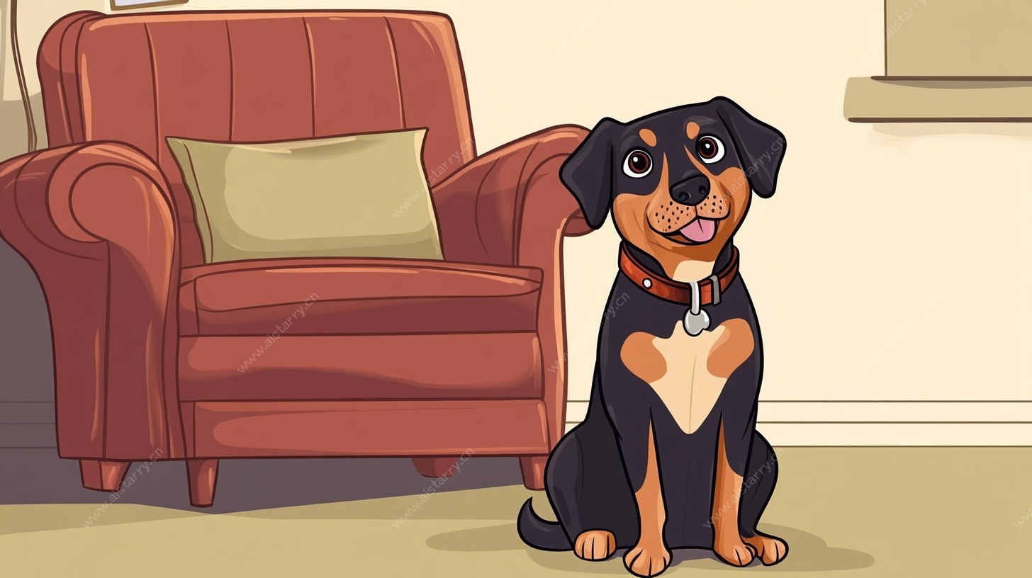 可爱罗威纳犬坐于室内