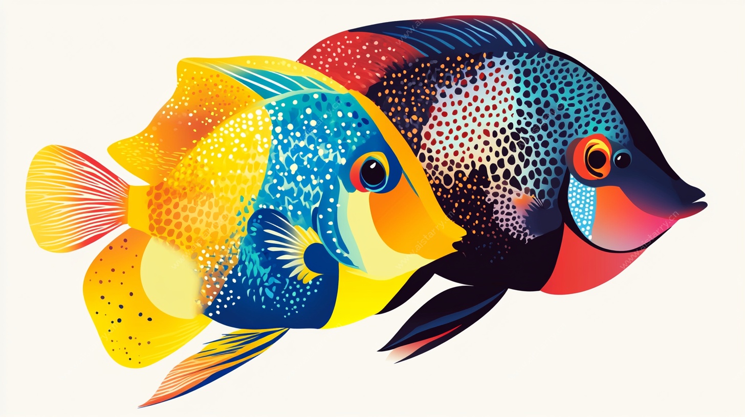 彩色双热带鱼插画