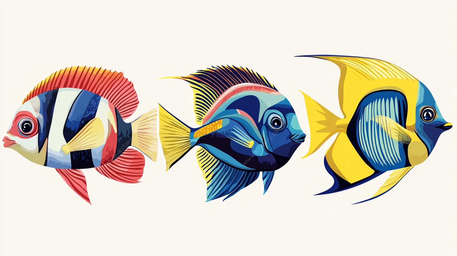 三条多彩热带鱼插画
