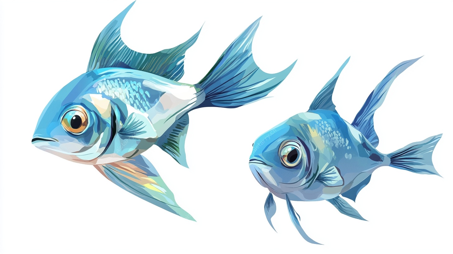 蓝色梦幻双尾鱼插画