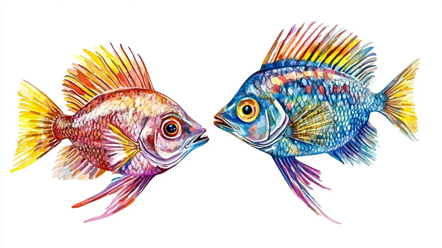 双彩鱼面对面插画