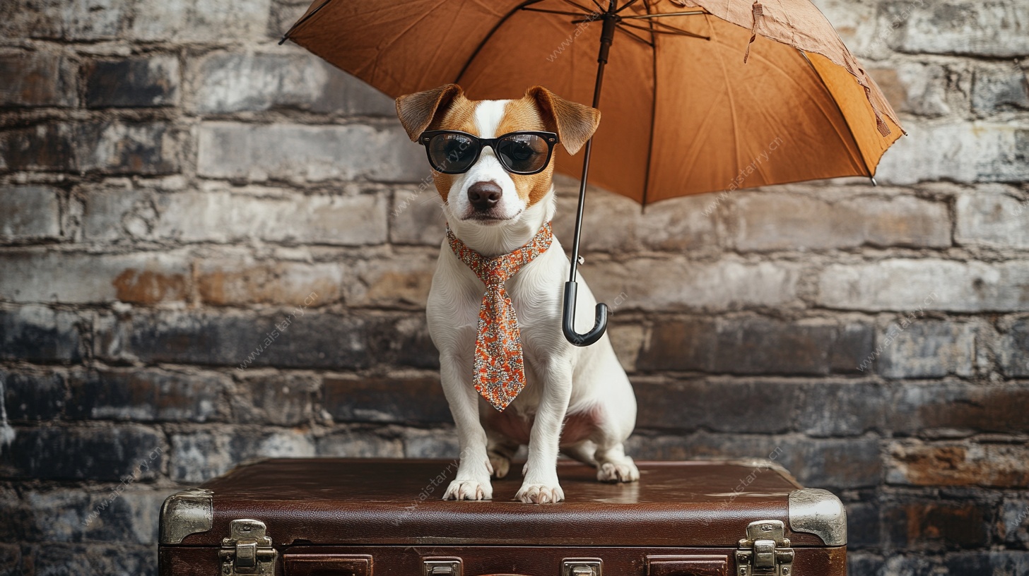 时髦狗狗撑伞帅气摆拍