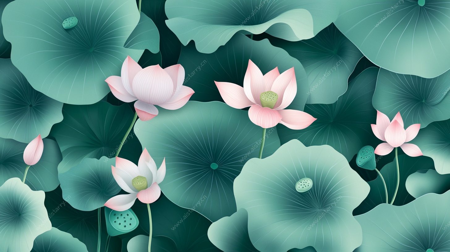 清新荷花荷叶插画