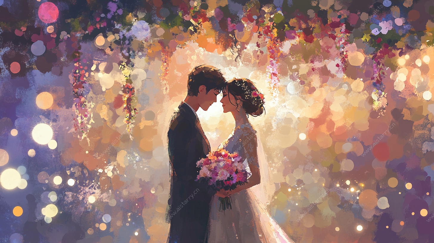 梦幻婚礼情侣浪漫相拥